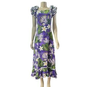 Pacific Legend Womens Hawaiian Midi Dress Size M Tropical MuuMuu Vacation Purple